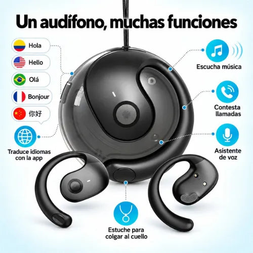 Audífonos traductores Master® - Entiende más de 140 idiomas en tiempo real (Color NEGRO)