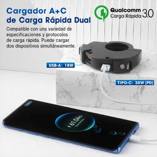 Carga tu celular en la moto mientras conduces, sin preocuparte por la lluvia.
