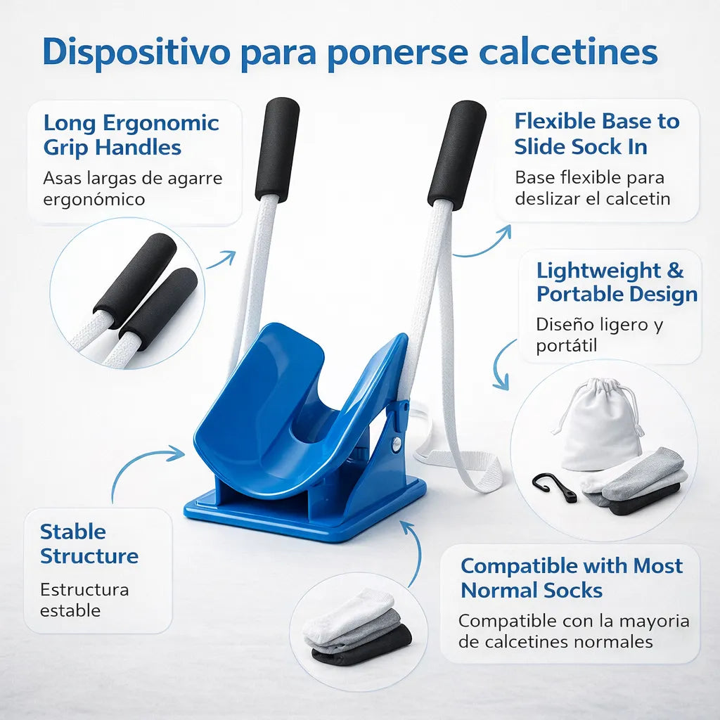 Ponte los calcetines tú solo en segundos, sin agacharte, sin dolor y sin pedir ayuda