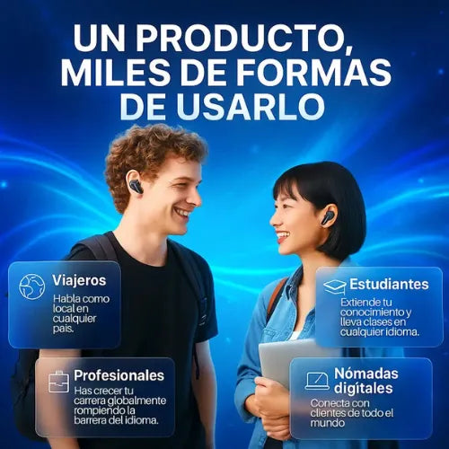 Audífonos traductores Master® - Entiende más de 140 idiomas en tiempo real (Color NEGRO)