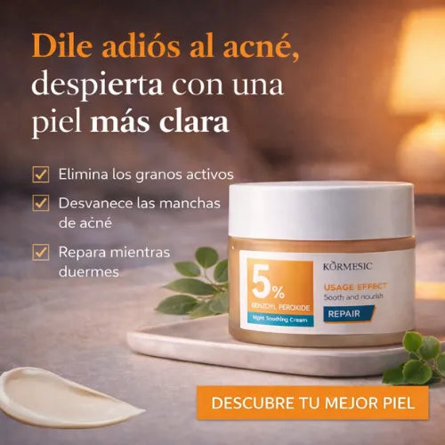 Crema anti-acné potente 5% benzoyl peroxide – elimina bacterias y destapa poros sin dejar la cara reseca como lija
