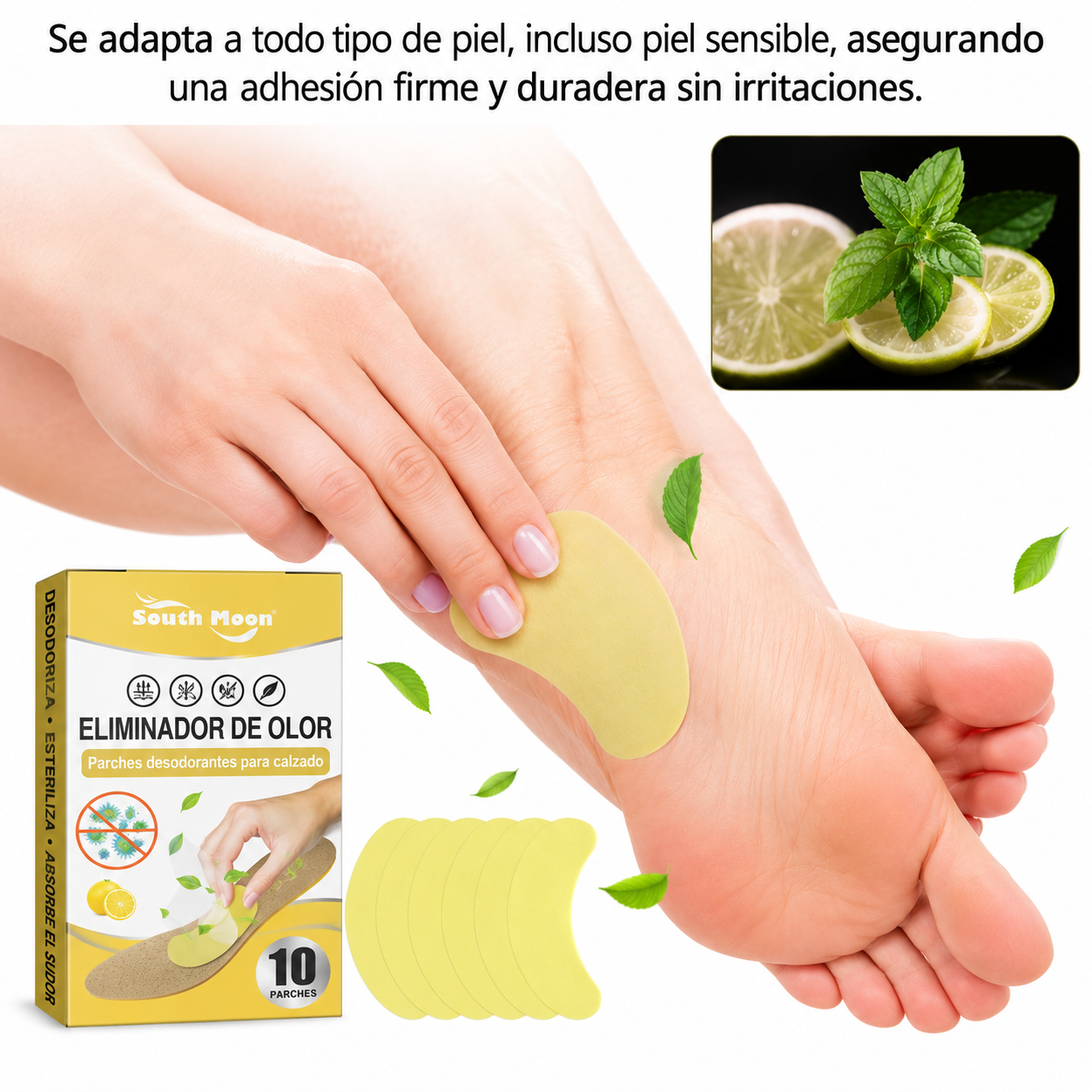 Parches adhesivos para ayudar a controlar el mal olor de tus zapatos. Retira el protector y colócalos sobre la plantilla