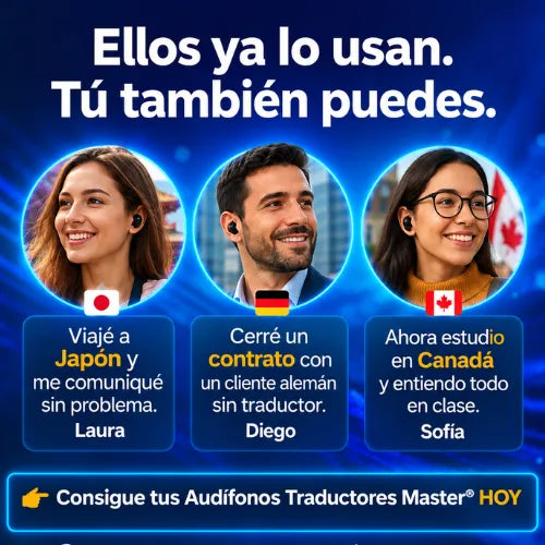 Audífonos traductores Master® - Entiende más de 140 idiomas en tiempo real (Color NEGRO)