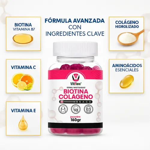 Cabello fuerte, uñas firmes, piel sana - Gomitas de Colágeno + Biotina