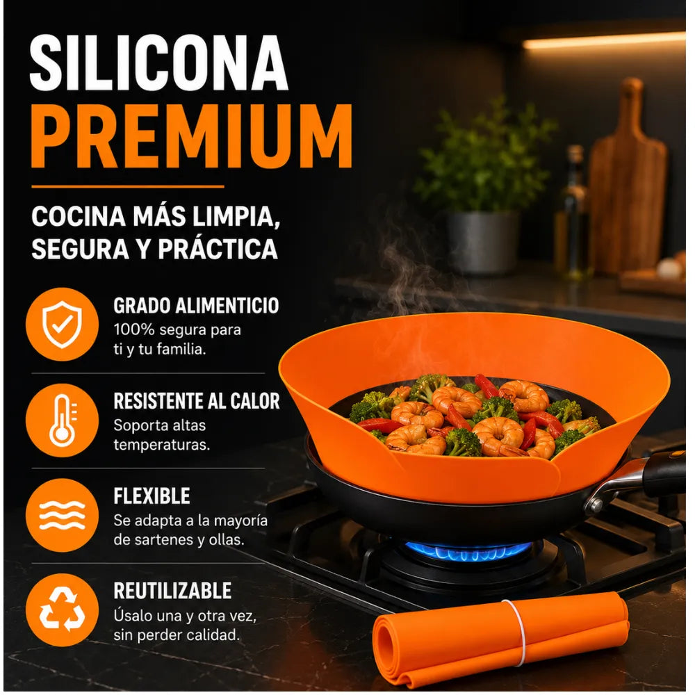 ¿Odias la grasa saltando por toda tu estufa? Este protector anti-salpicaduras convierte tu sartén en una zona libre de desorden en menos de 5 segundos.