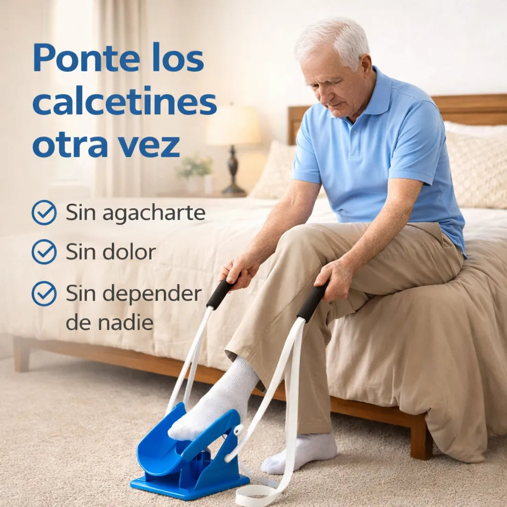Ponte los calcetines tú solo en segundos, sin agacharte, sin dolor y sin pedir ayuda