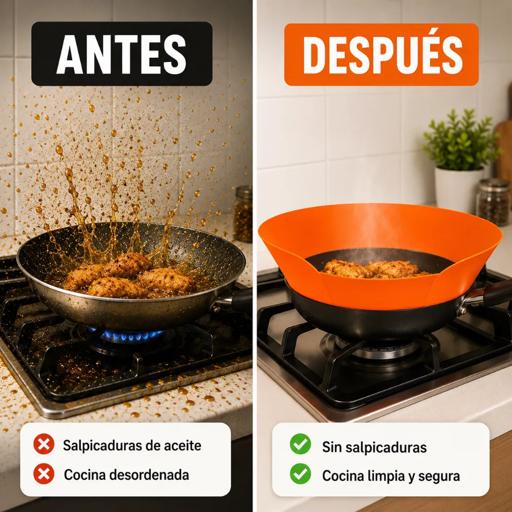¿Odias la grasa saltando por toda tu estufa? Este protector anti-salpicaduras convierte tu sartén en una zona libre de desorden en menos de 5 segundos.