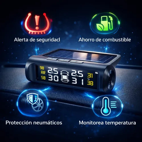Monitor de Presión de Neumáticos Inteligente - Alertas en tiempo real para evitar accidentes.