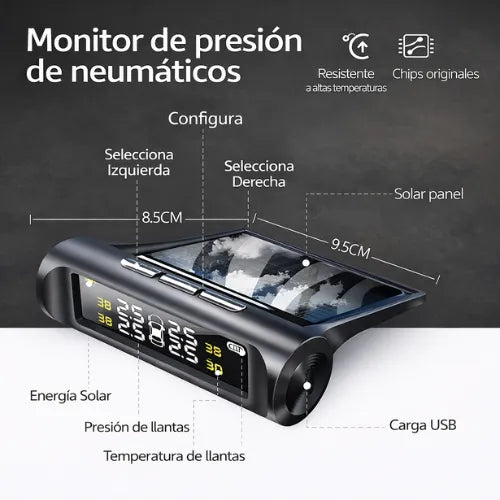 Monitor de Presión de Neumáticos Inteligente - Alertas en tiempo real para evitar accidentes.
