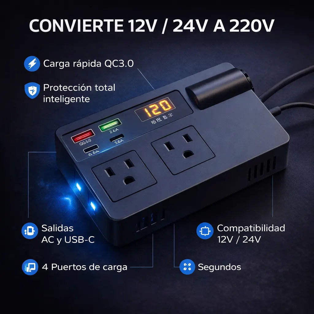 Convierte Tu Auto En Una Oficina O Casa Rodante: Carga Tu Laptop, Herramientas Y Electrodomésticos En La Carretera Sin Instalar Cables Ni Dañar Tu Batería